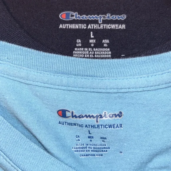 Lot of 2 CHAMPION T-SHIRTS🏆One Black & One Soft Green⭐️Almost LIKE NEW! Mens Lg - Picture 4 of 12